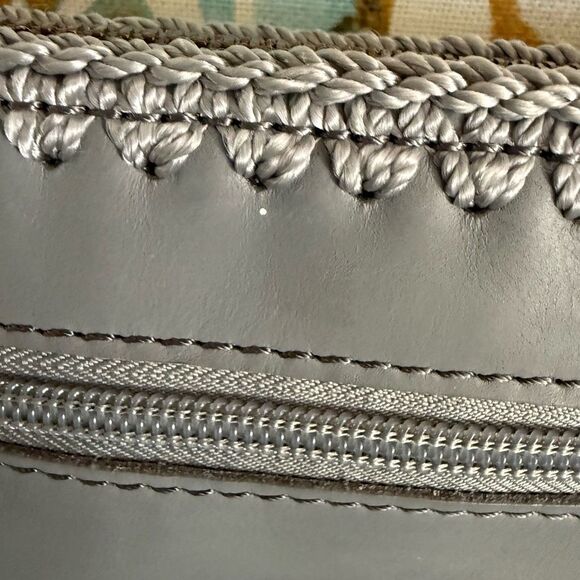 NWT The Sak Womens Leather Top Crochet Trim Zip Vita Wristlet Dusty Blue OS - Picture 9 of 10